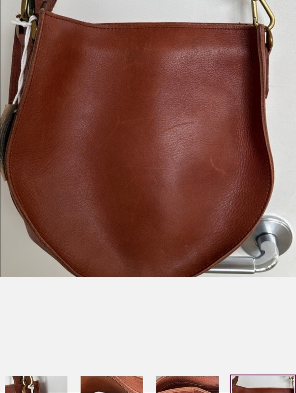 Madewell Leather Crossbody Bag in Cognac with Cream Strap